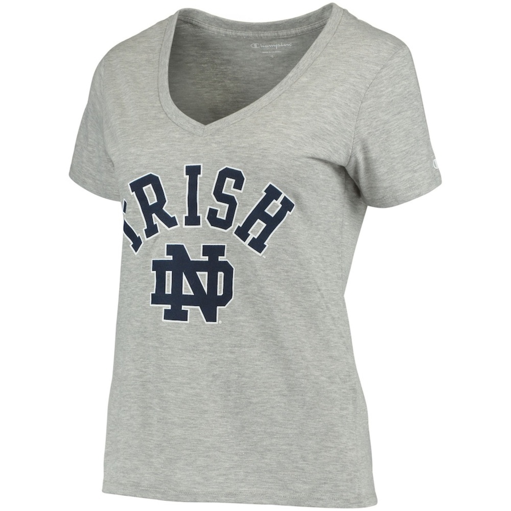 Women's Champion Heathered Gray Notre Dame Fighting Irish Logo V-Neck T-Shirt